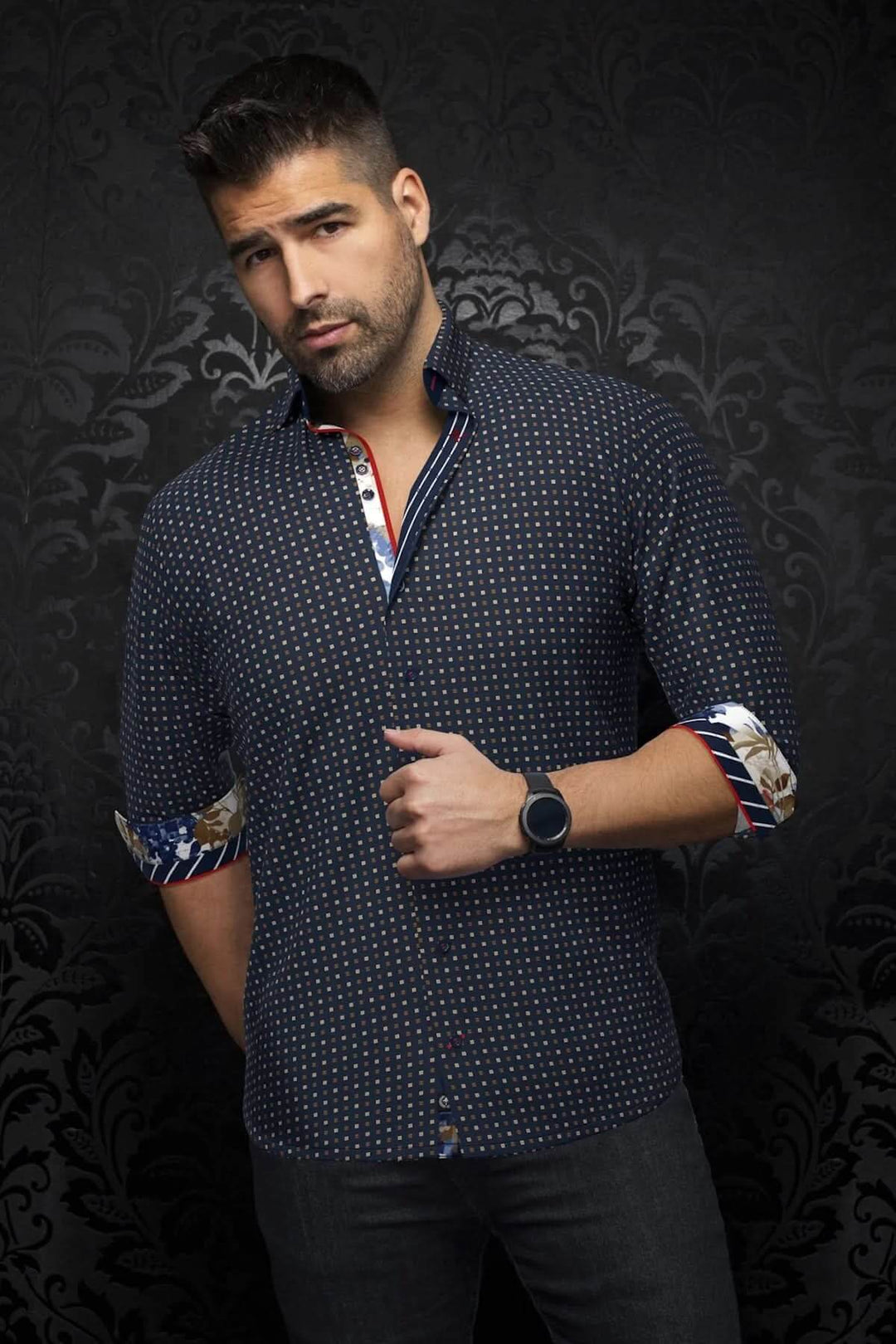 Chemise Arlo pour homme en coton, mélange habillé et décontracté avec motifs contrastants.