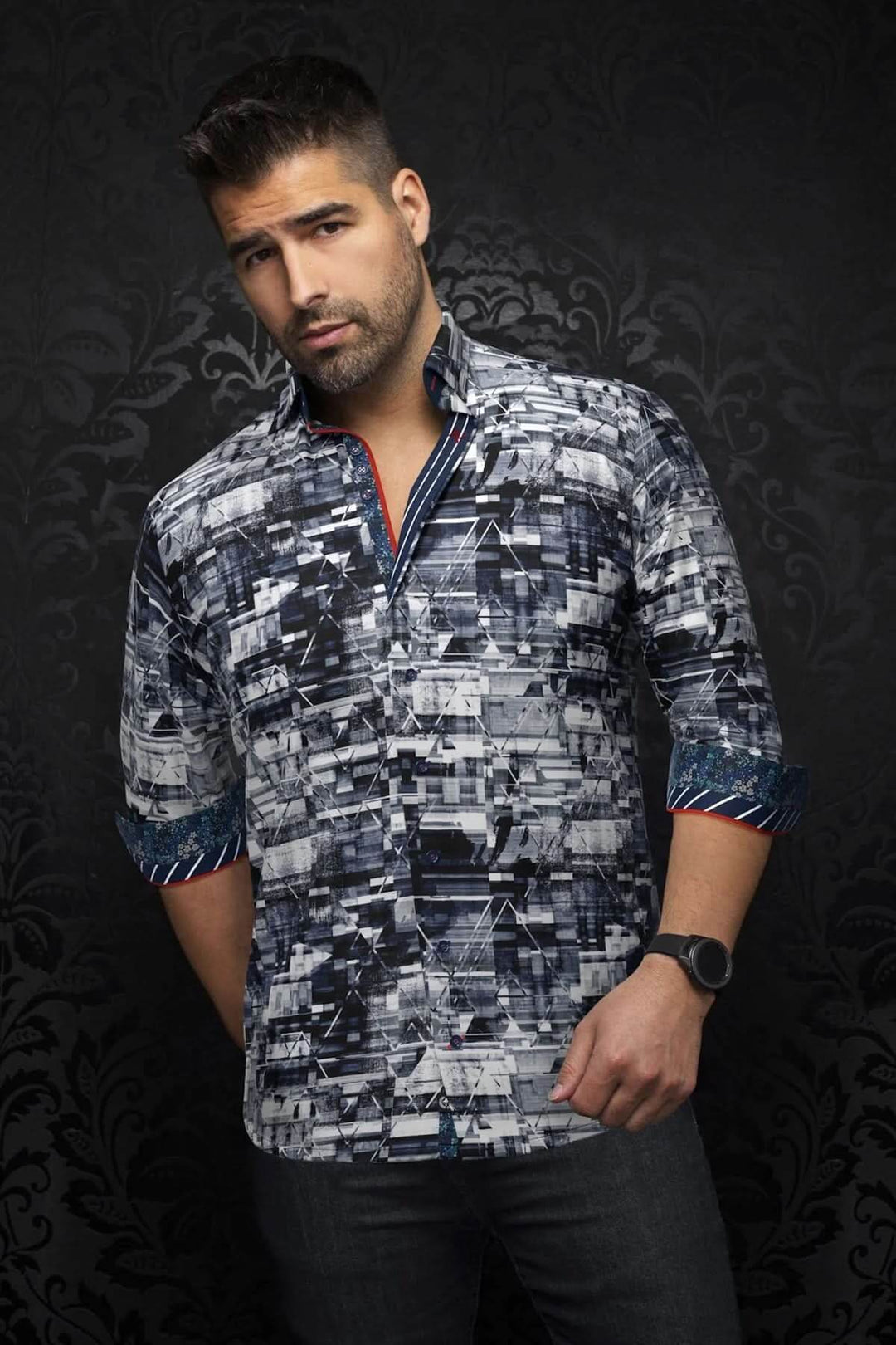 Chemise Vianelli en coton extensible, style habillé avec motifs contrastants, pour un look élégant et décontracté.