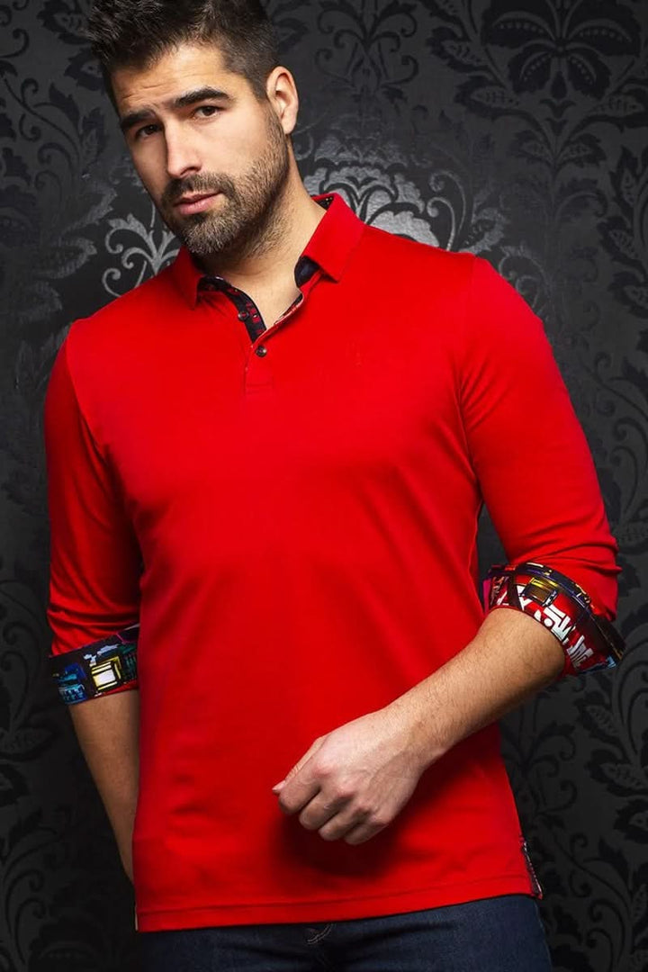 Polo Falcon rouge pour homme avec col contrasté et détails raffinés en coton léger.