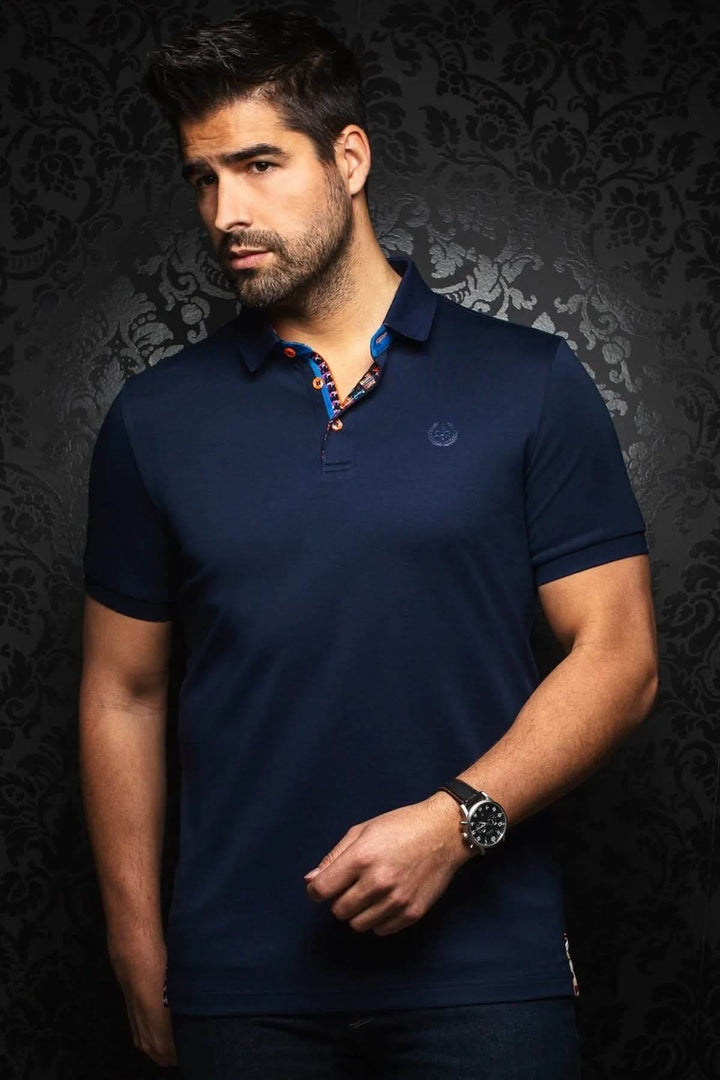 Polo Eagle pour homme, col contrastant et broderie, style élégant et décontracté, parfait pour toutes occasions.
