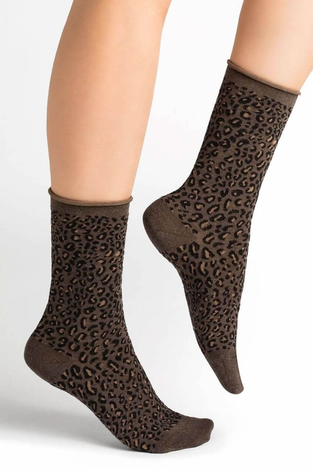 Chaussettes léopard en laine, coton et élasthanne, à motif animalier chic et tendance.