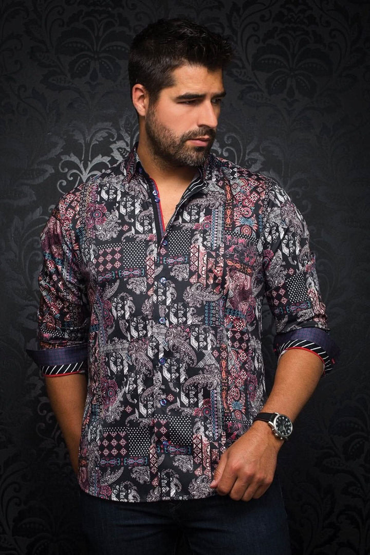 Chemise Borneo pour homme, élégante et décontractée, avec motifs sophistiqués et tissu en coton haut de gamme.