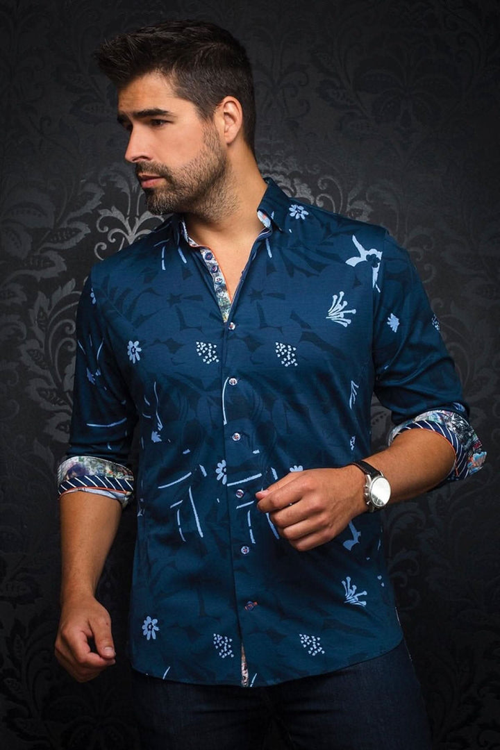 Chemise Verso pour homme, motifs contrastants et détails raffinés en tissu coton haut de gamme.