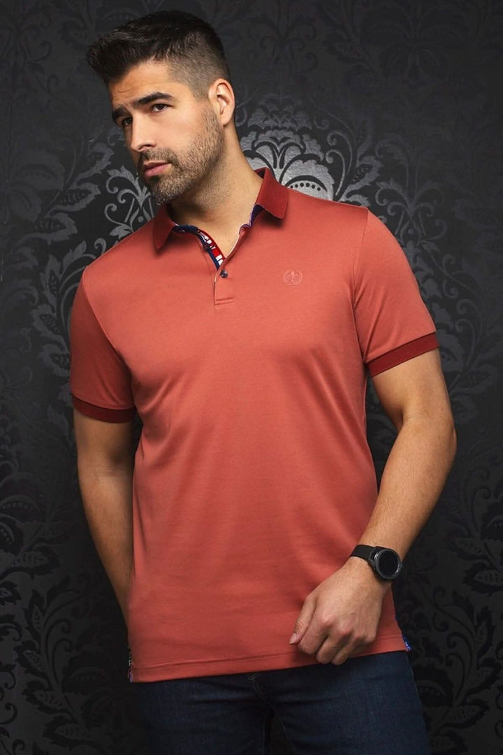 Polo Eagle homme en coton, col contrastant, style habillé et décontracté, couleur chaude, confort et élégance.