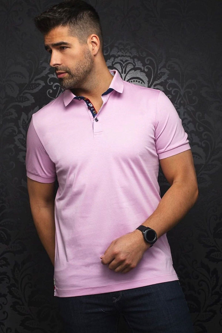 Polo Eagle pour homme en rose, col contrastant, coupe semi-ajustée et tissu coton haut de gamme.