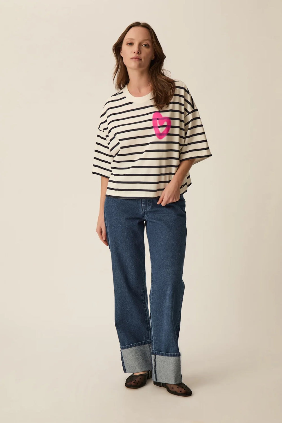 Fionna Striped Short-Sleeve Sweater Fit, Loose Fit
