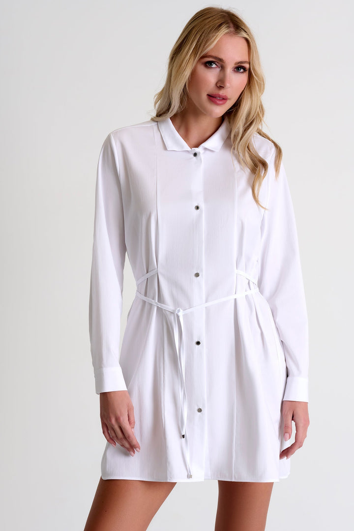 Poplin Shirt Tunic With Cinched Waist - 52466-84-000 02 / 000 White / 69% COTON 26% NYLON 5% ELASTANE