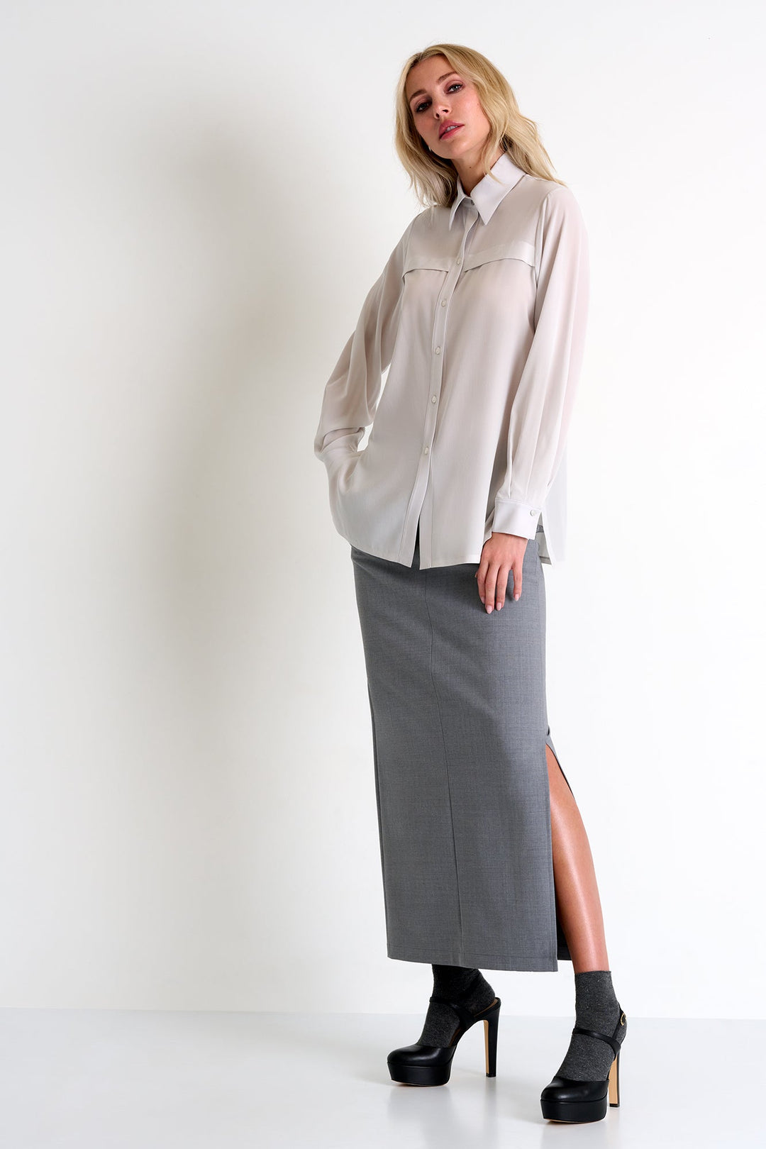 Contemporary Maxi Skirt - 52480-48-160 02 / 160 Silver Gray / 55% WOOL 40% POLYESTER 5% ELASTANE