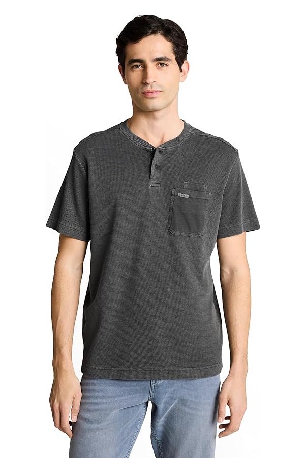 Embossed Henley-neck T-shirt