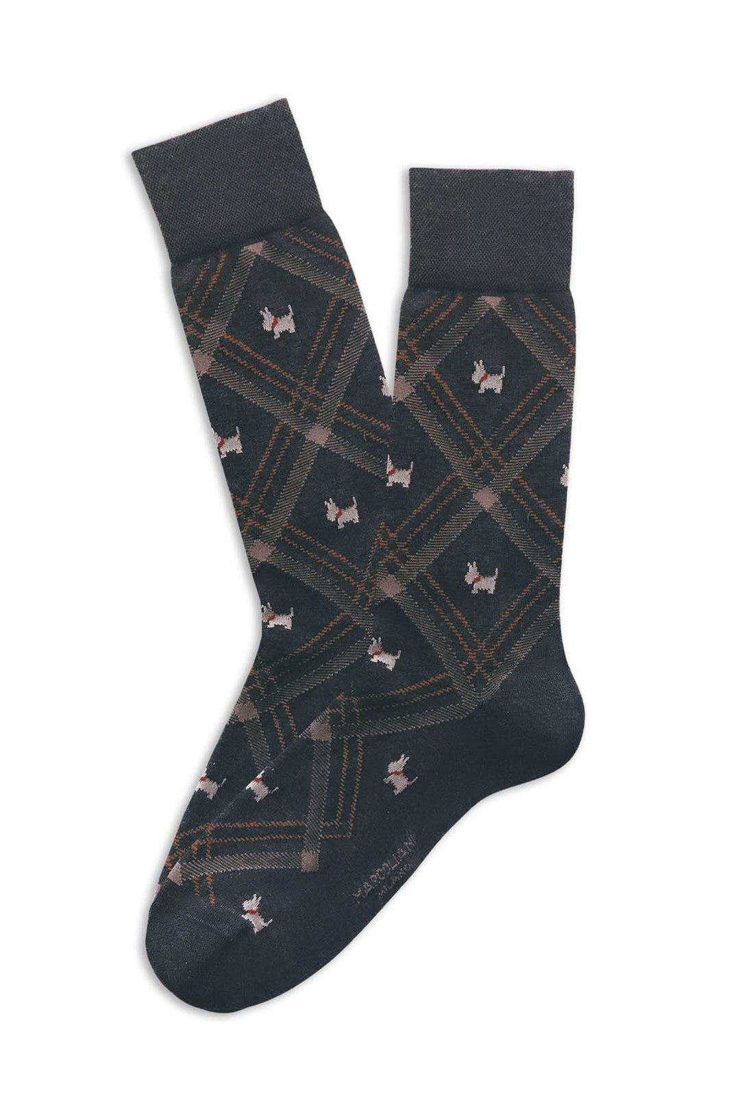 Bas brodés à motif à carreaux avec petits chiens, accessoire stylé et ludique.