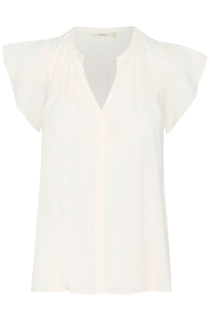 Blouse Cidenza légère avec encolure plissée et manches volantes, en tissu doux et fluide.