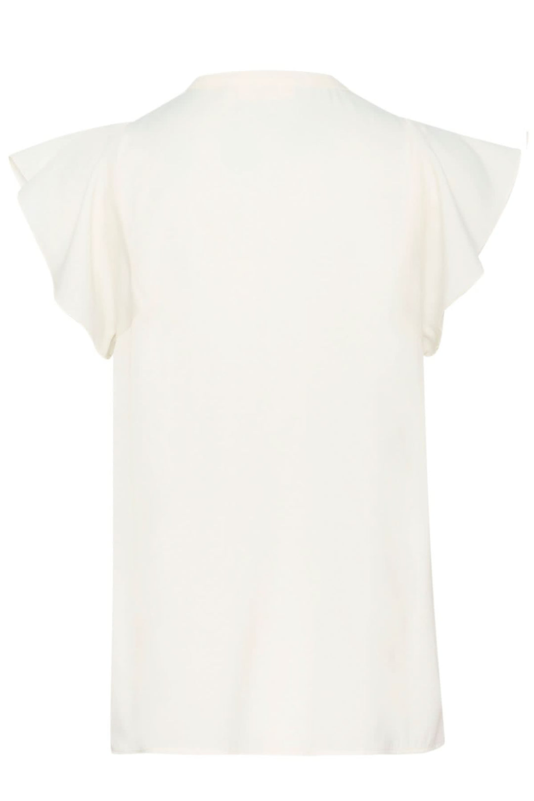 Blouse Cidenza blanche, légère et fluide, avec manches volantes et encolure plissée, vue arrière.