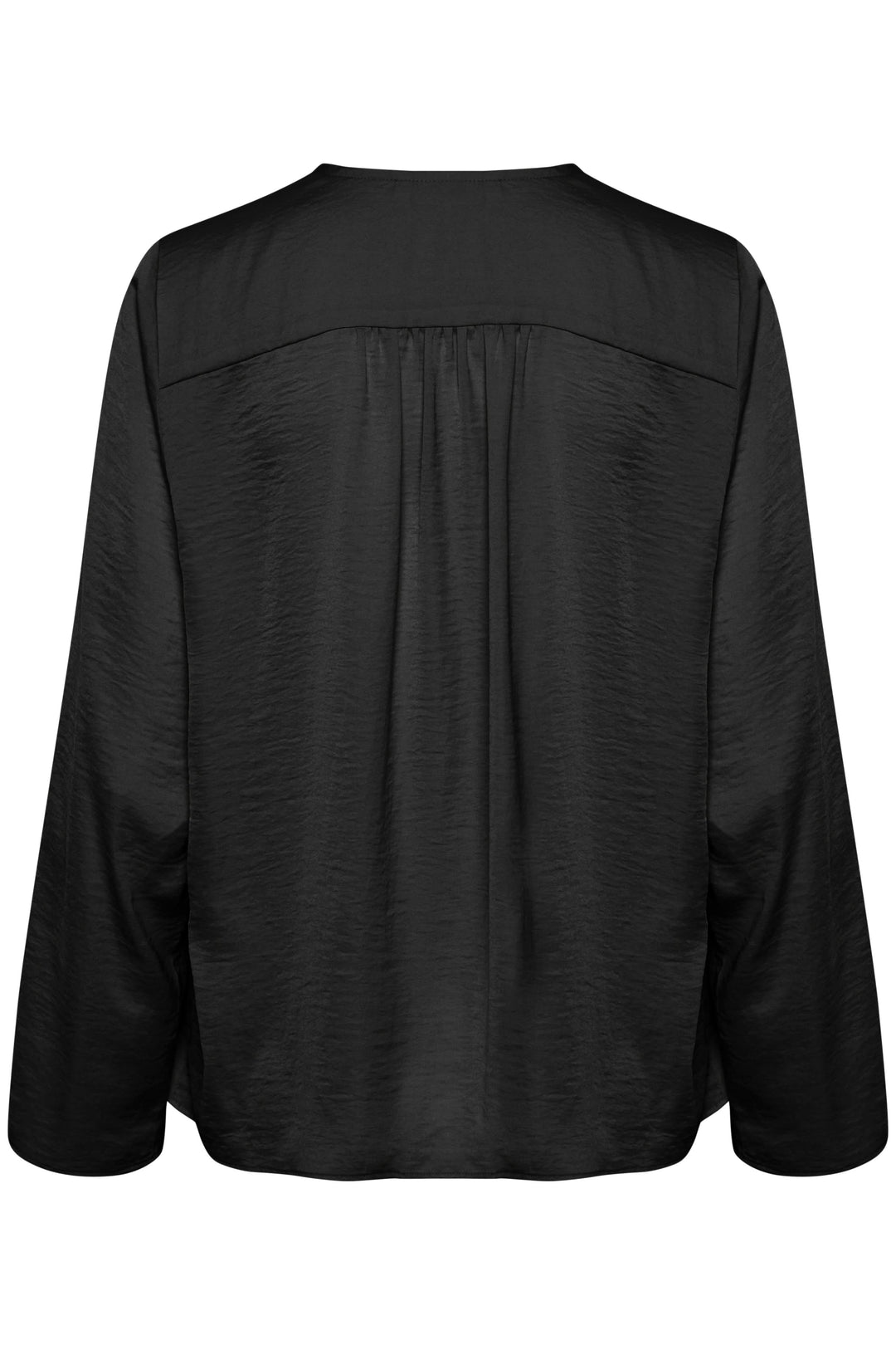Blouse Mato noire à coupe classique avec manches longues et encolure nouée, vue arrière.