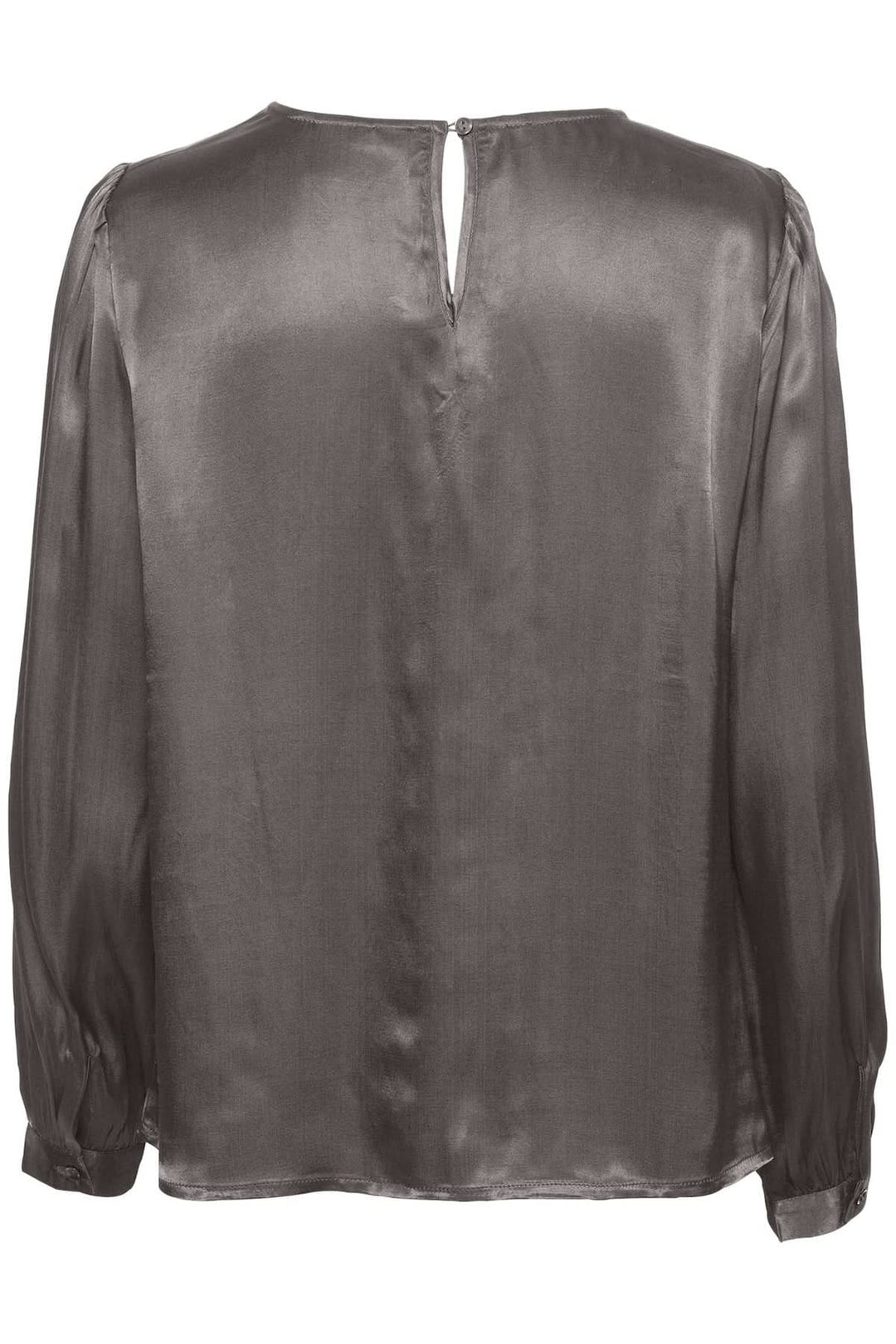Blouse Viria grise à manches longues avec col en goutte d'eau et fermeture raffinée, vue de dos.