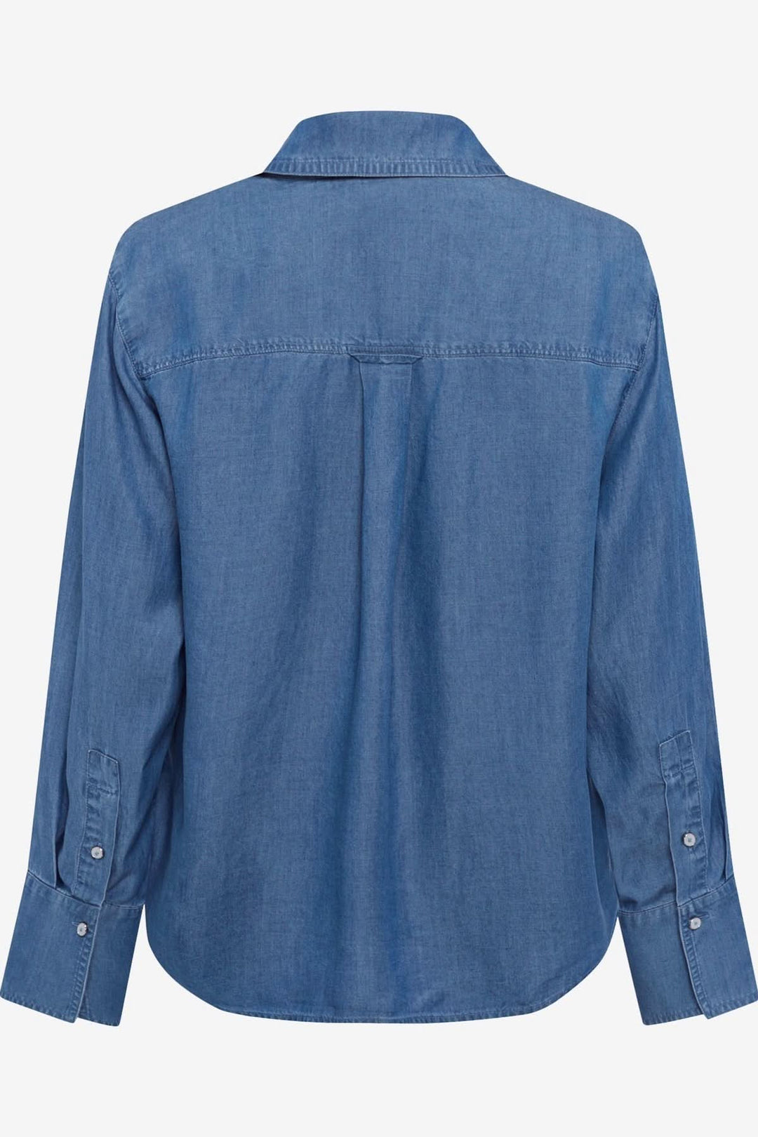 Blouse en jean Vivien de Brax, vue de dos, coupe droite, col chemise et épaules larges, style moderne et décontracté.