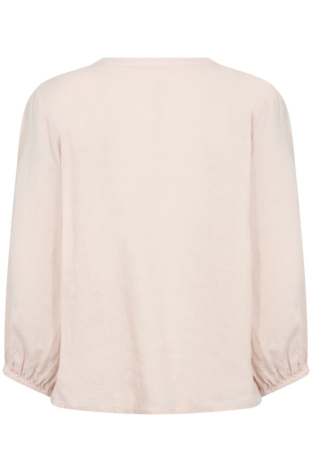 Blouse en lin Nyara de couleur rose, dos droit avec manches 3/4 élastiques, coupe légère et aérée.