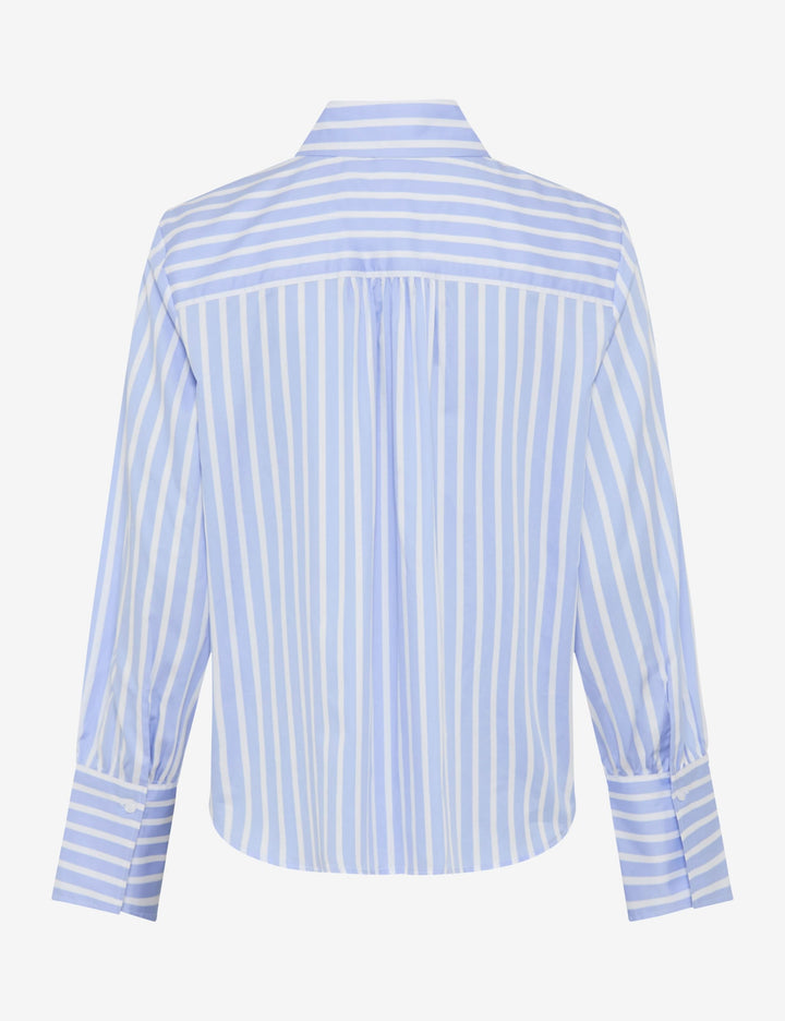 Blouse à rayures classique VICA vue arrière, manches longues, motif à rayures bleues et blanches, col classique, confortable et élégant.