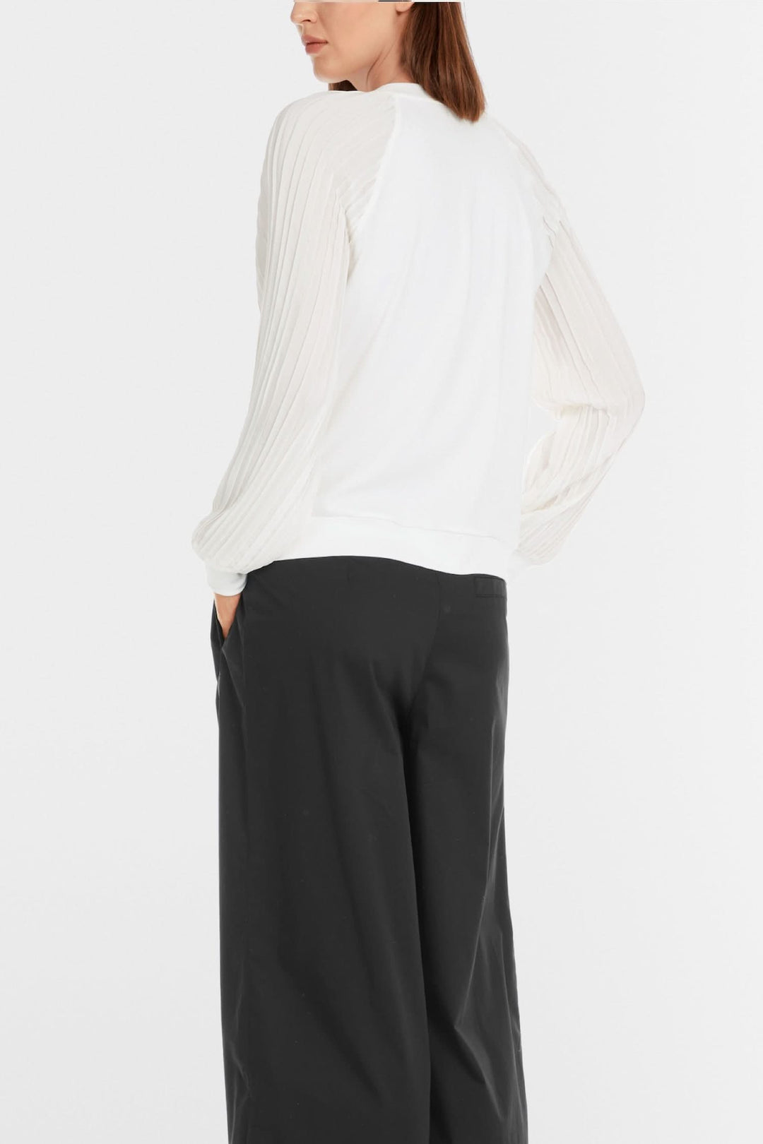 Blouse unie avec manches plissées, coupe droite, en coton et polyester, vue arrière.