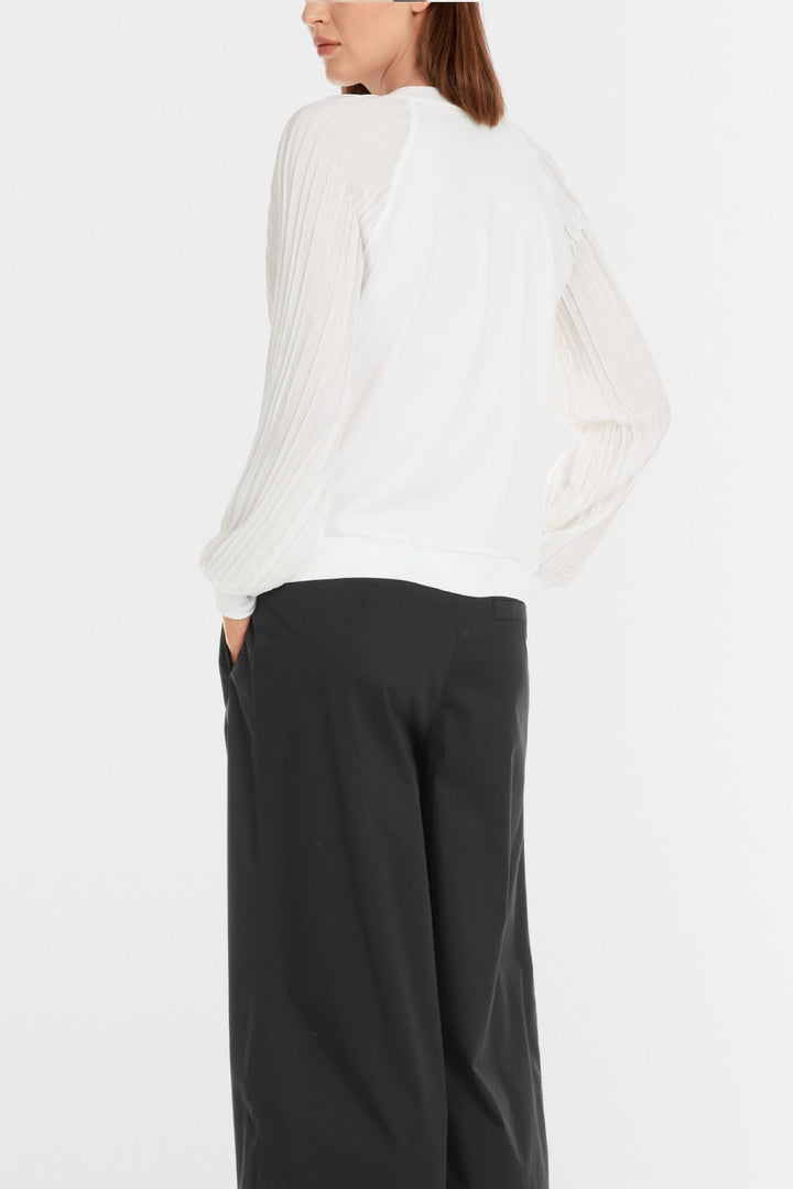Blouse unie avec manches plissées, coupe droite, en coton et polyester, vue arrière.