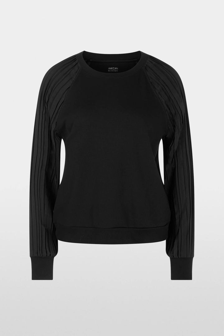 Blouse noire avec manches plissées, en coton côtelé et polyester recyclé, coupe droite, confortable.