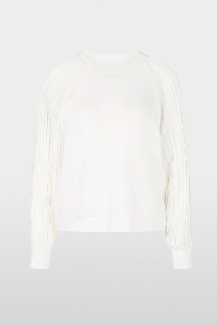 Blouse unie blanche avec manches plissées, en mélange de coton et polyester, coupe droite et confortable.