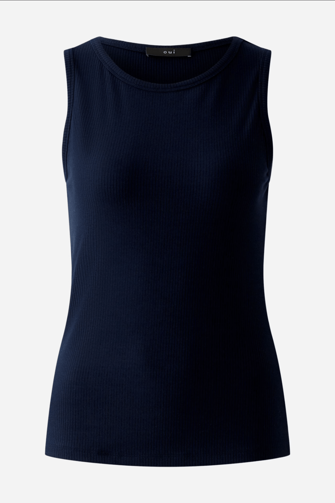 Camisole Filiz en jersey de viscose tricoté doux, col rond, coupe féminine et couleur bleu marine.