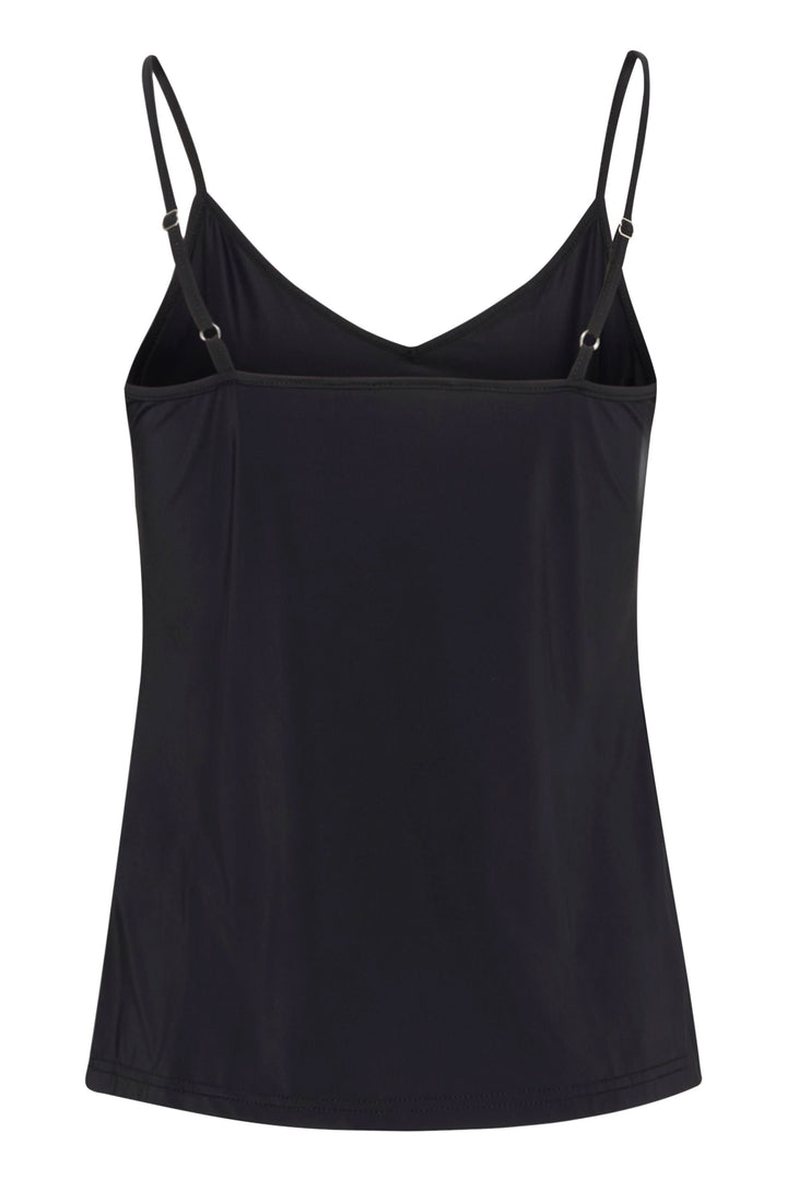 Camisole Lissandra noire avec encolure en V et bretelles fines, style épuré et polyvalent pour une garde-robe contemporaine.