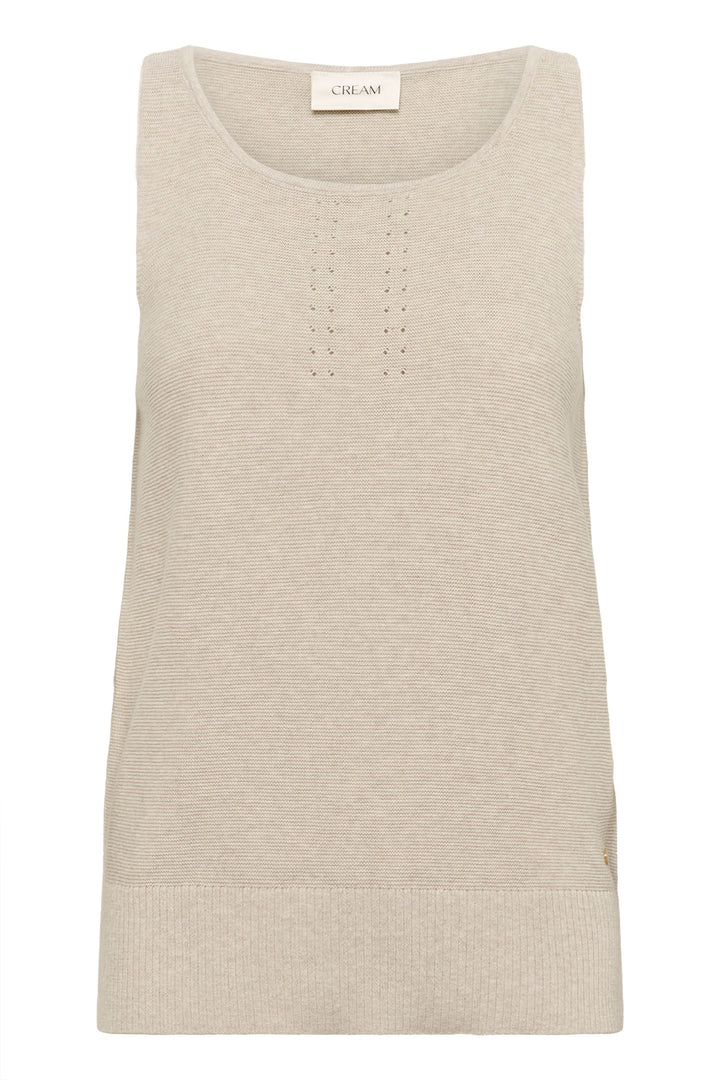 Camisole Sillar en maille fine, couleur beige, col rond, détails ajourés et ourlet côtelé.