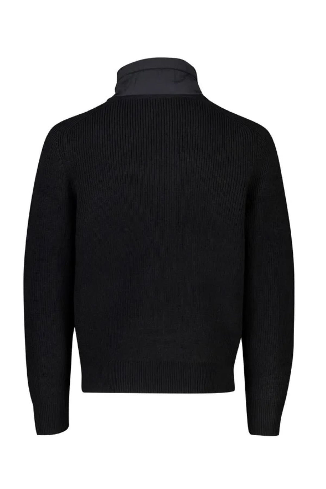 Cardigan Kigloo zippé en laine et nylon noir avec col matelassé vu de dos, design moderne et élégant pour style décontracté et raffiné.