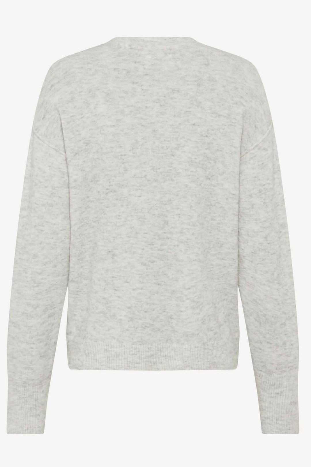 Cardigan douillet Alicia en alpaga, silhouette droite avec épaules tombantes, couleur gris clair, vue arrière.