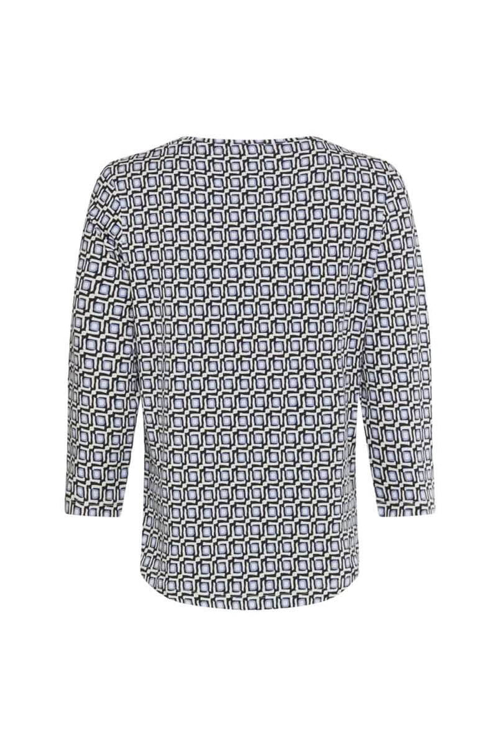 Chandail Carinam à motif géométrique, coupe droite, col rond et manches trois-quarts, style moderne et graphique pour garde-robe.
