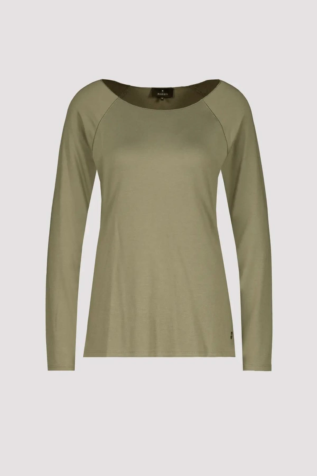 Chandail basique pour femme, toucher doux, manches longues raglan, coupe légèrement ajustée, encolure ronde, couleur kaki.