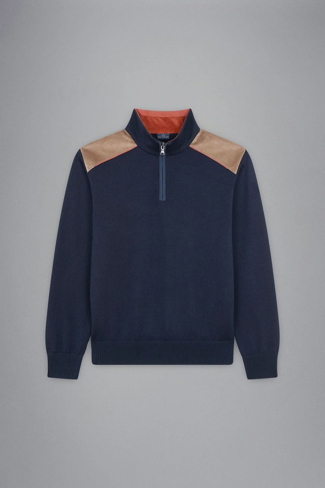 Chandail demi-zip en laine marine avec détails en velours côtelé et fermeture à demi-zip de Paul and Shark.