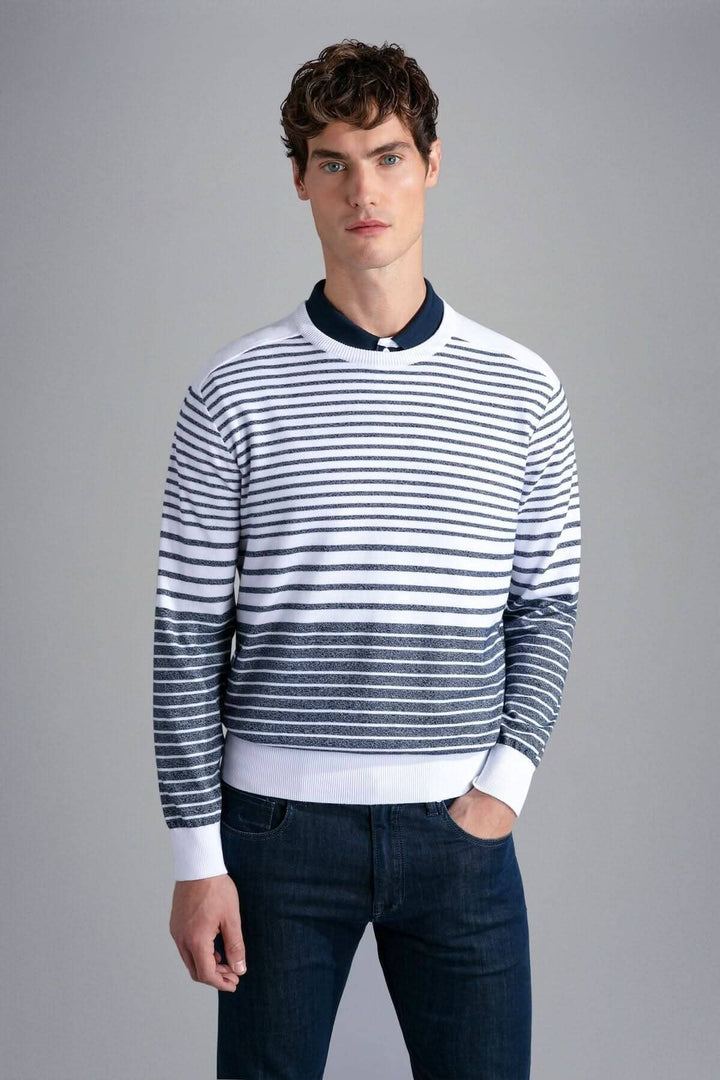 Pull à col rond rayé Paul &amp; Shark Riviera pour homme, élégant et haut de gamme en coton. Manches longues et coupe régulière.