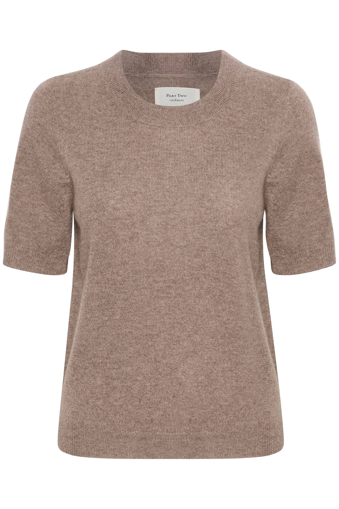 Chandail en cachemire Everlotta à manches courtes, encolure ronde, couleur beige, coupe classique.