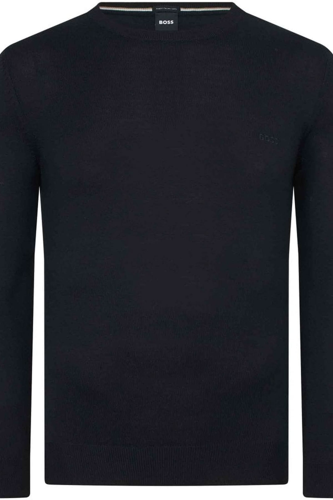 Chandail en laine vierge Botto, coupe régulière, col rond, couleur noire, essentiel masculin élégant et confortable.