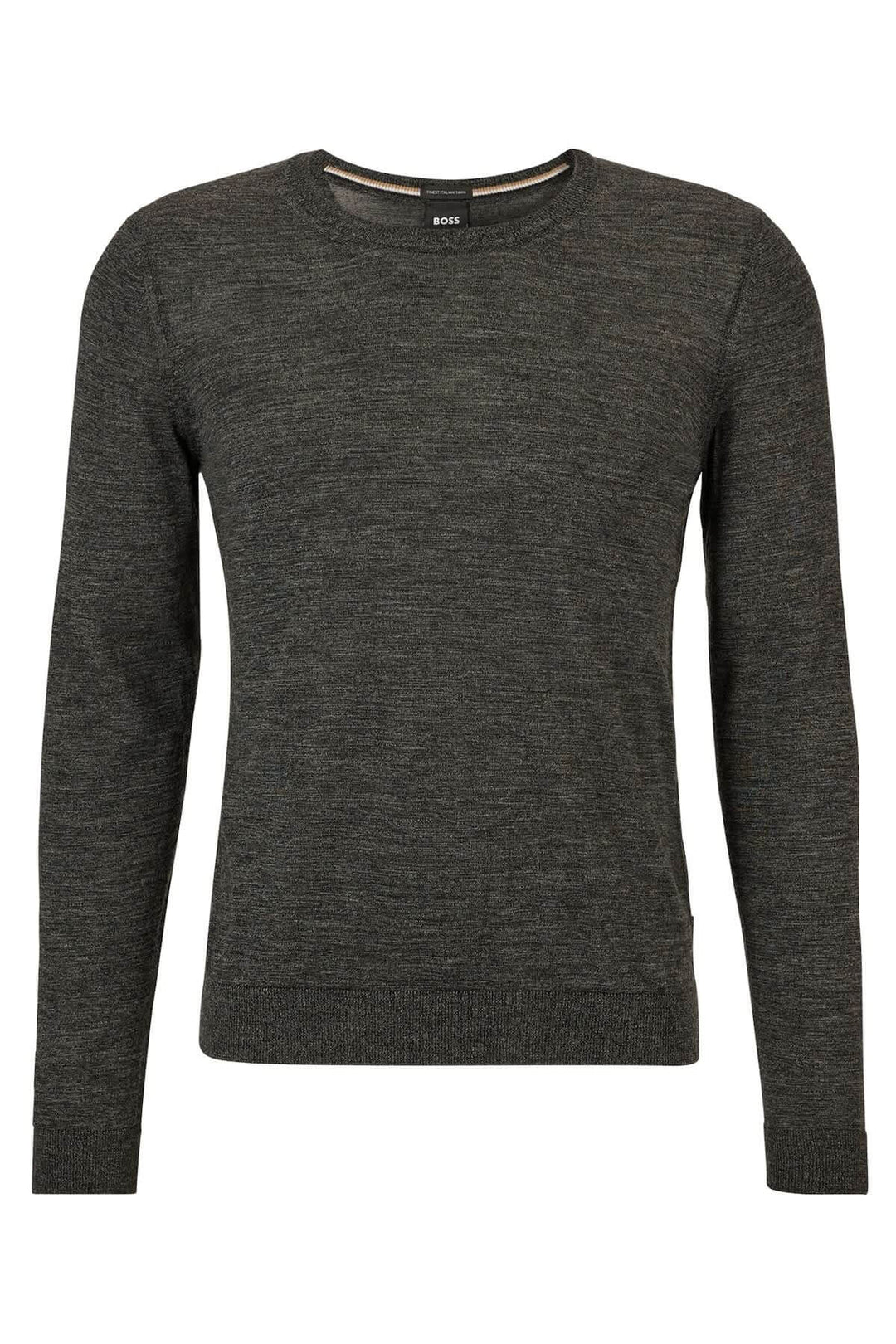 Chandail en laine vierge Leno gris anthracite coupe ajustée et col rond pour élégance et confort au bureau ou détente.