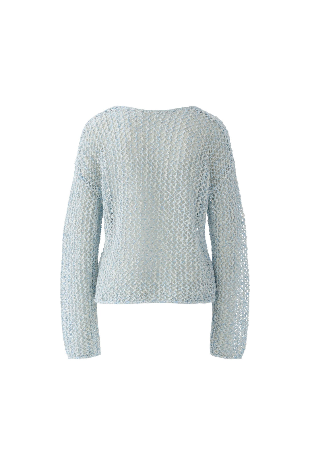 Chandail en maille ajourée à col en V léger et moderne, idéal pour superposition, encolure V, manches longues, texture ouverte.