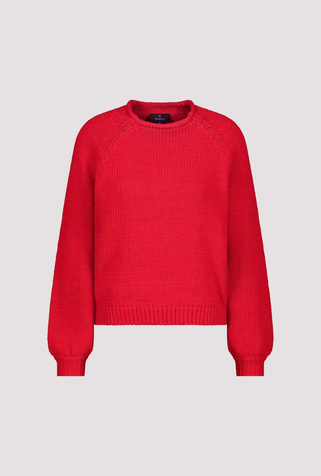 Chandail en maille col rond rouge avec coupe droite et maille texturée confortable pour un style intemporel et moderne.