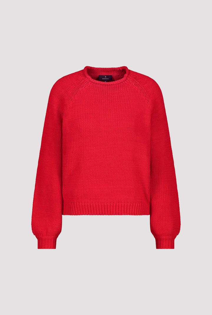 Chandail en maille col rond rouge avec coupe droite et maille texturée confortable pour un style intemporel et moderne.