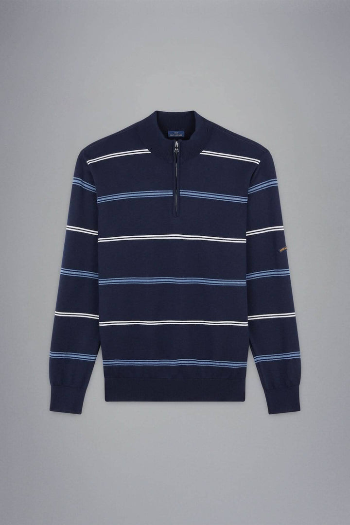 Chandail ligné à demi-zip Paul &amp; Shark en laine, élégant pour toutes les occasions, couleur bleu marine.