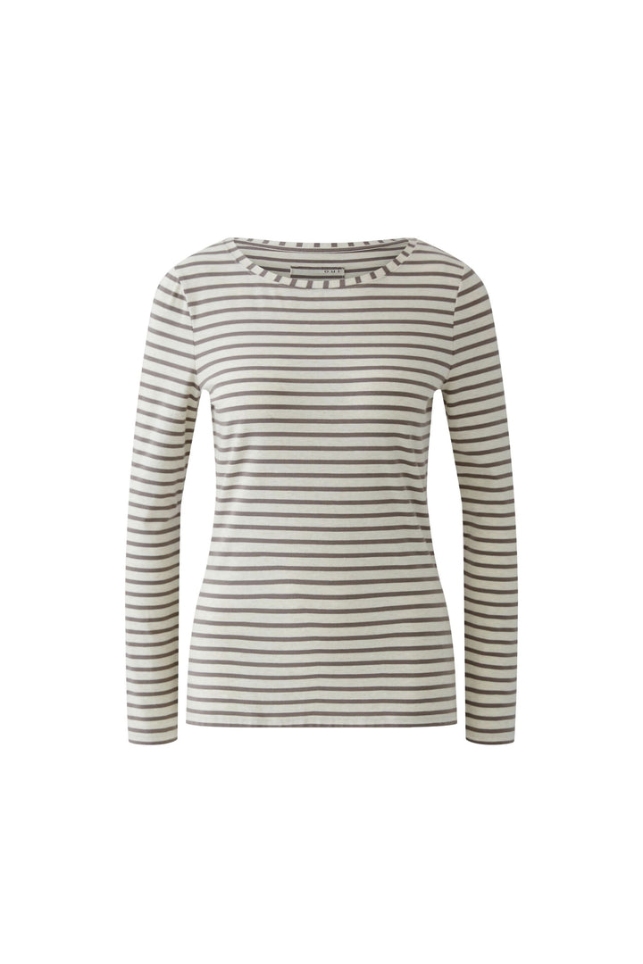 Chandail à manches longues Sumiko rayé avec encolure ronde et coupe ajustée, tissu doux, confortable et élégant pour un style quotidien.