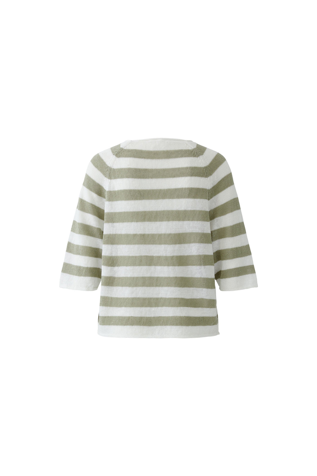 Chandail à rayures texturées manches trois-quarts vert et blanc avec coupe droite et encolure ronde, idéal pour tous styles.