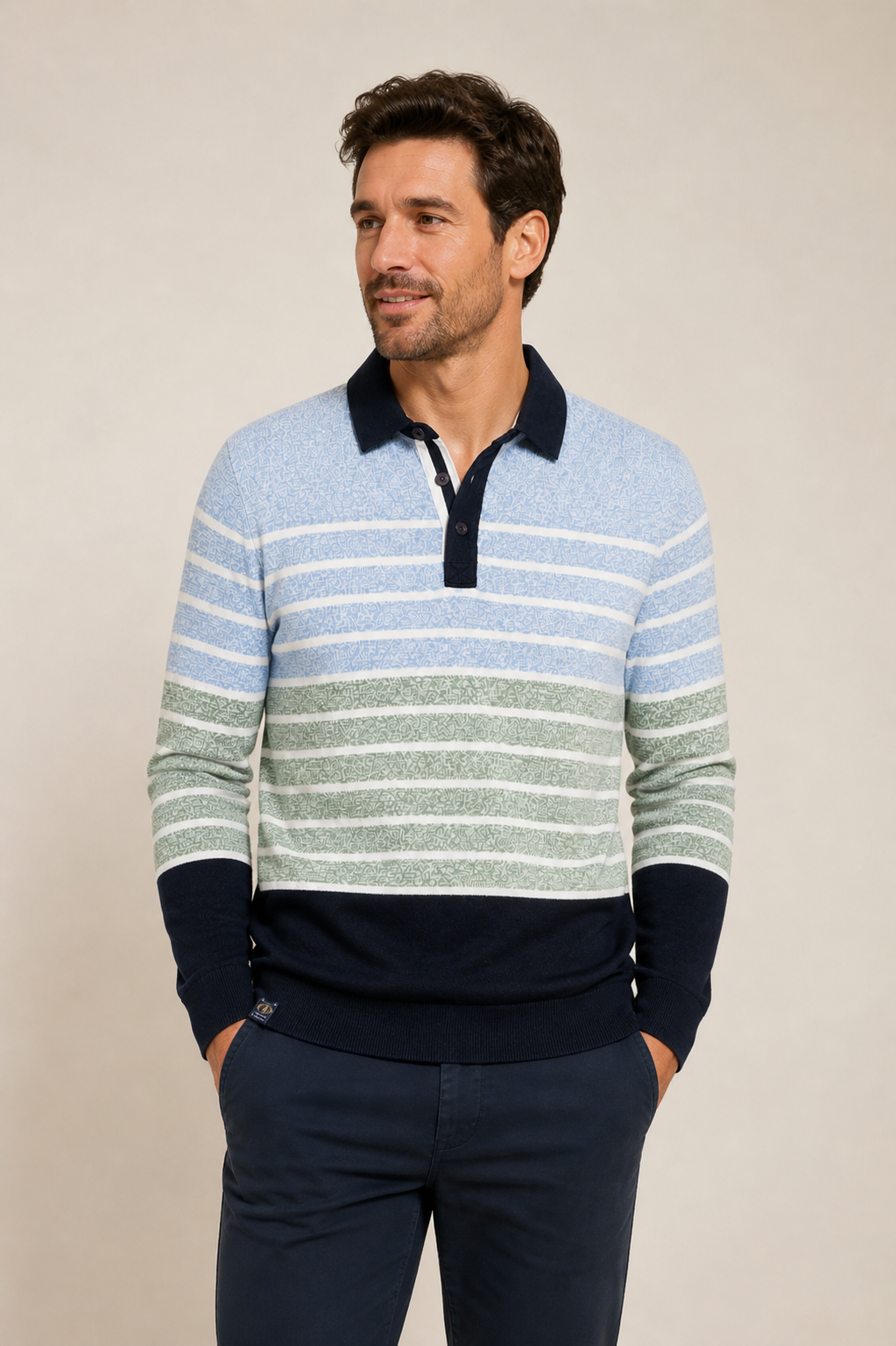Long-sleeve striped polo shirt