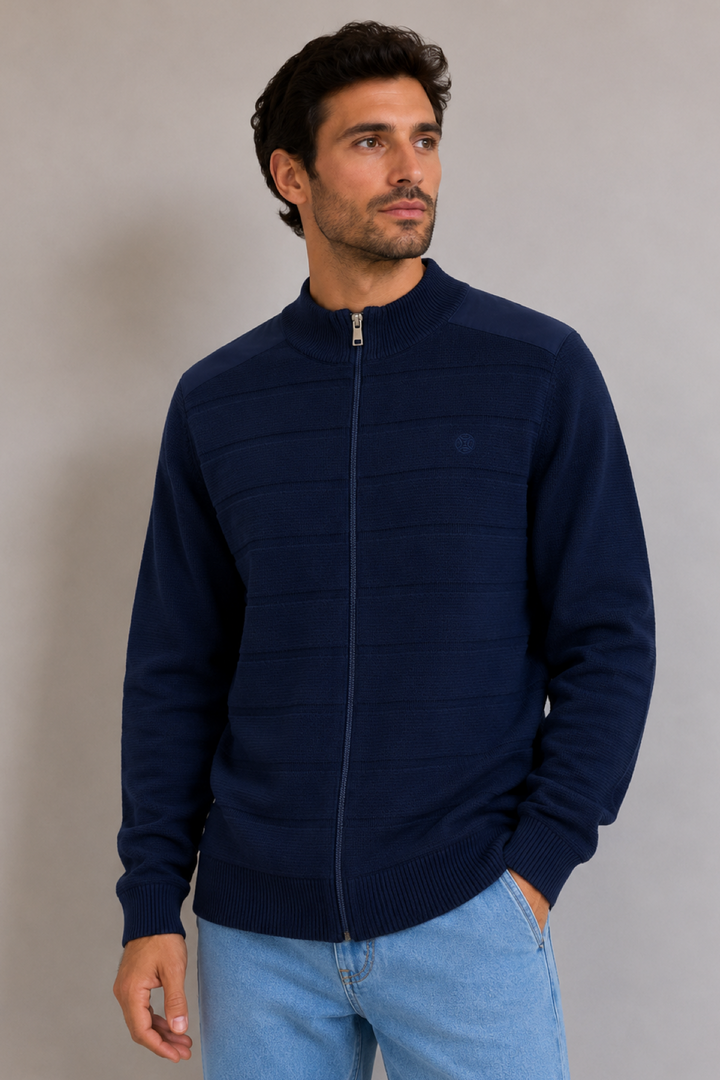 Zip-up cardigan with a high neck
