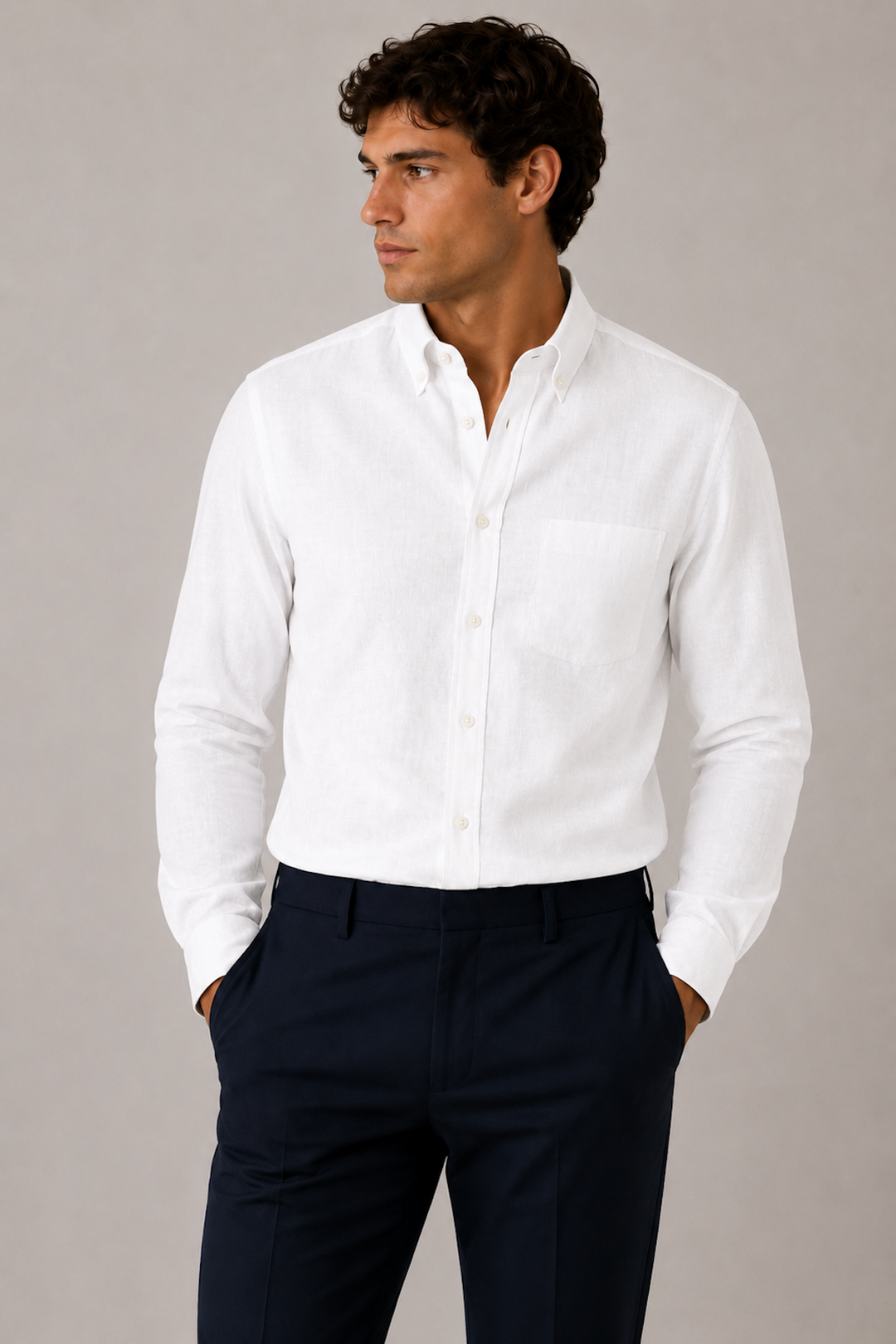 Long-sleeve chambray shirt