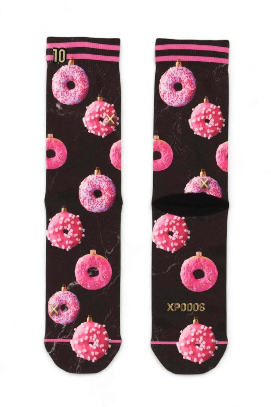 Chaussettes à motif beignet colorées avec imprimé de beignets roses, confortables et extensibles, pour un style original et amusant.