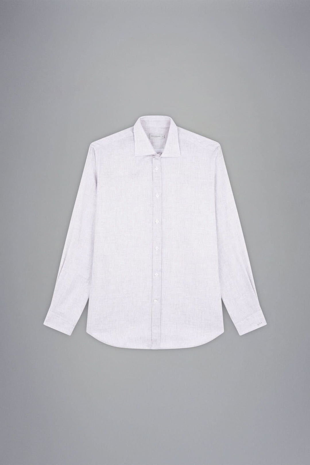 Chemise habillée extensible beige-gris avec col classique et manches longues, idéale pour un look professionnel.