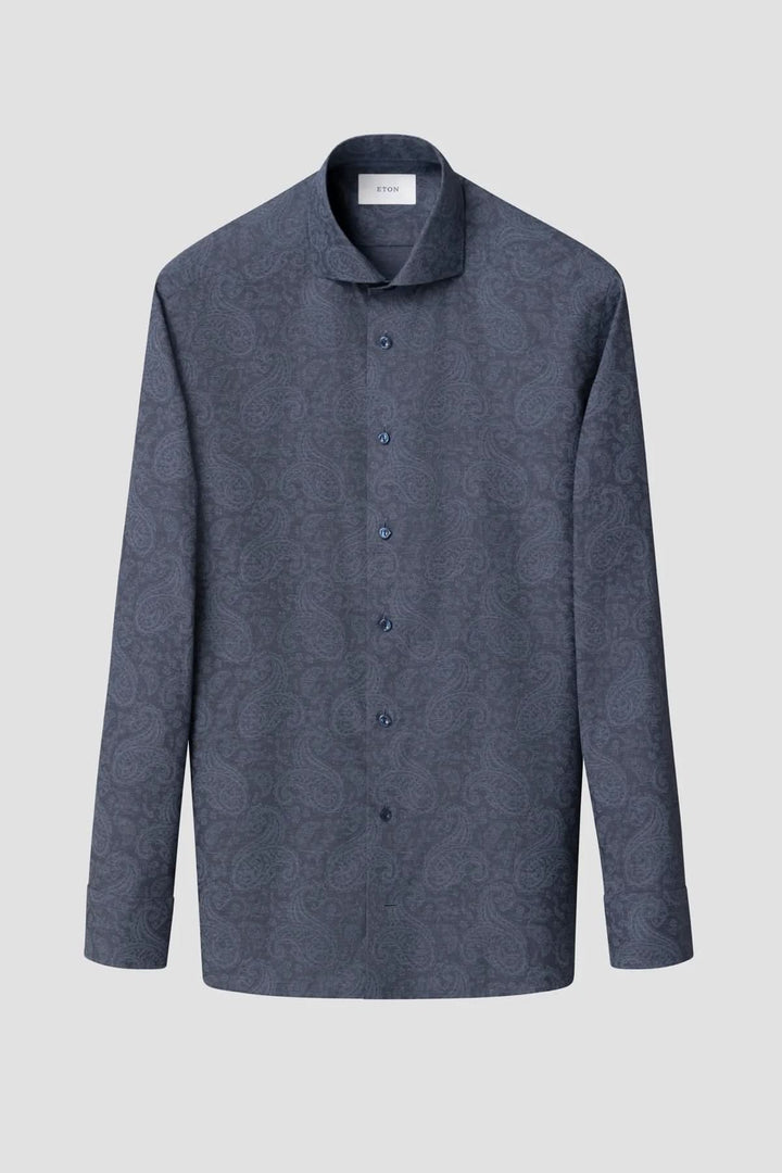 Chemise ajustée à imprimé cachemire élégante avec motif paisley ton sur ton, coupe moderne, col rigide, idéale pour tenue formelle.
