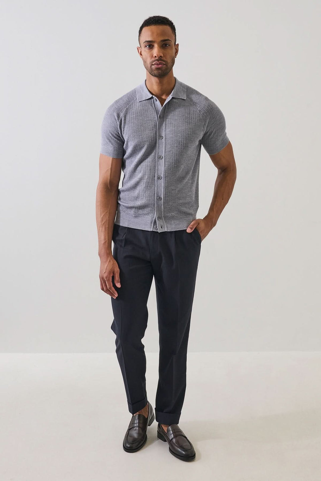 Button-down shirt made of merino wool and silk